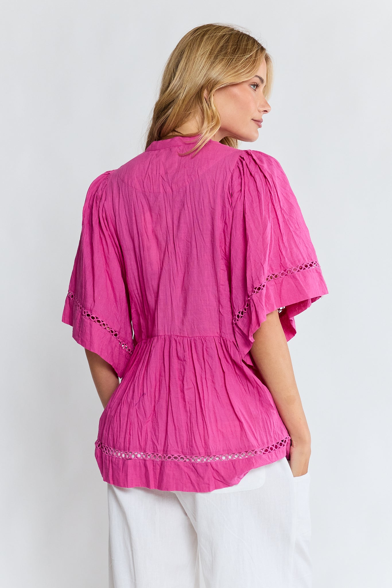 Laverne PIN Tuck Top Fuschia Tops Lula Life
