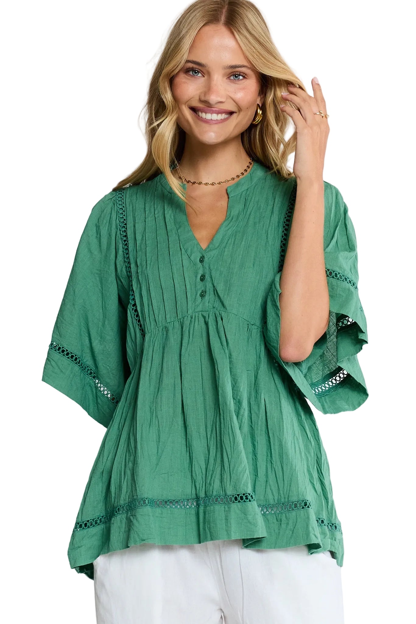 Laverne PIN Tuck Top Gumleaf Tops Lula Life S(37)
