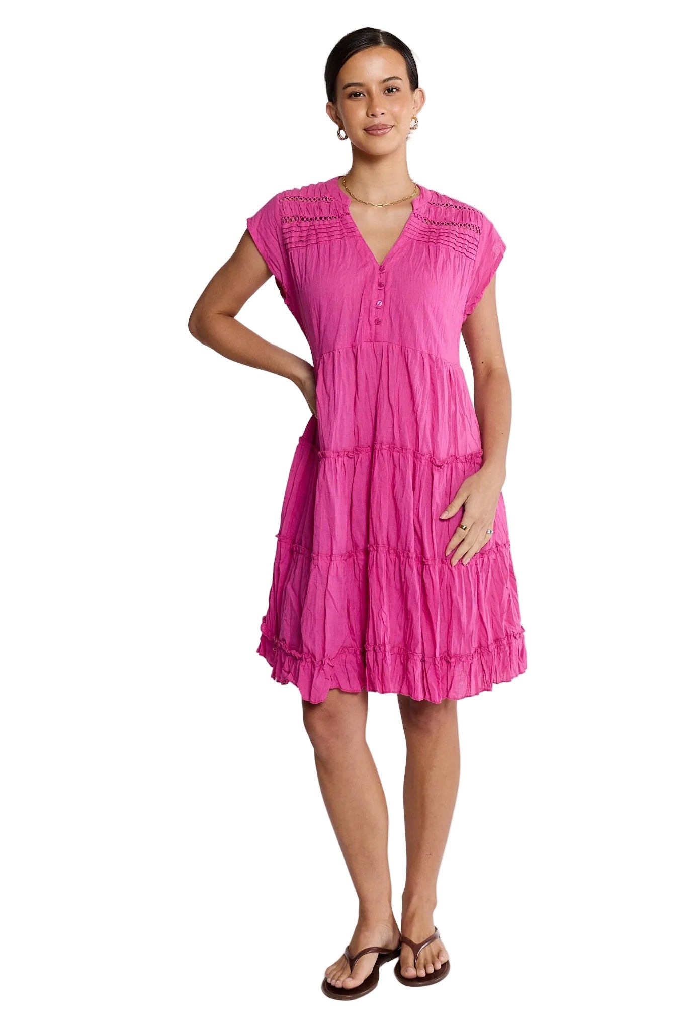 Laverne Tier Dress Fuschia Dresses Lula Life S(37)