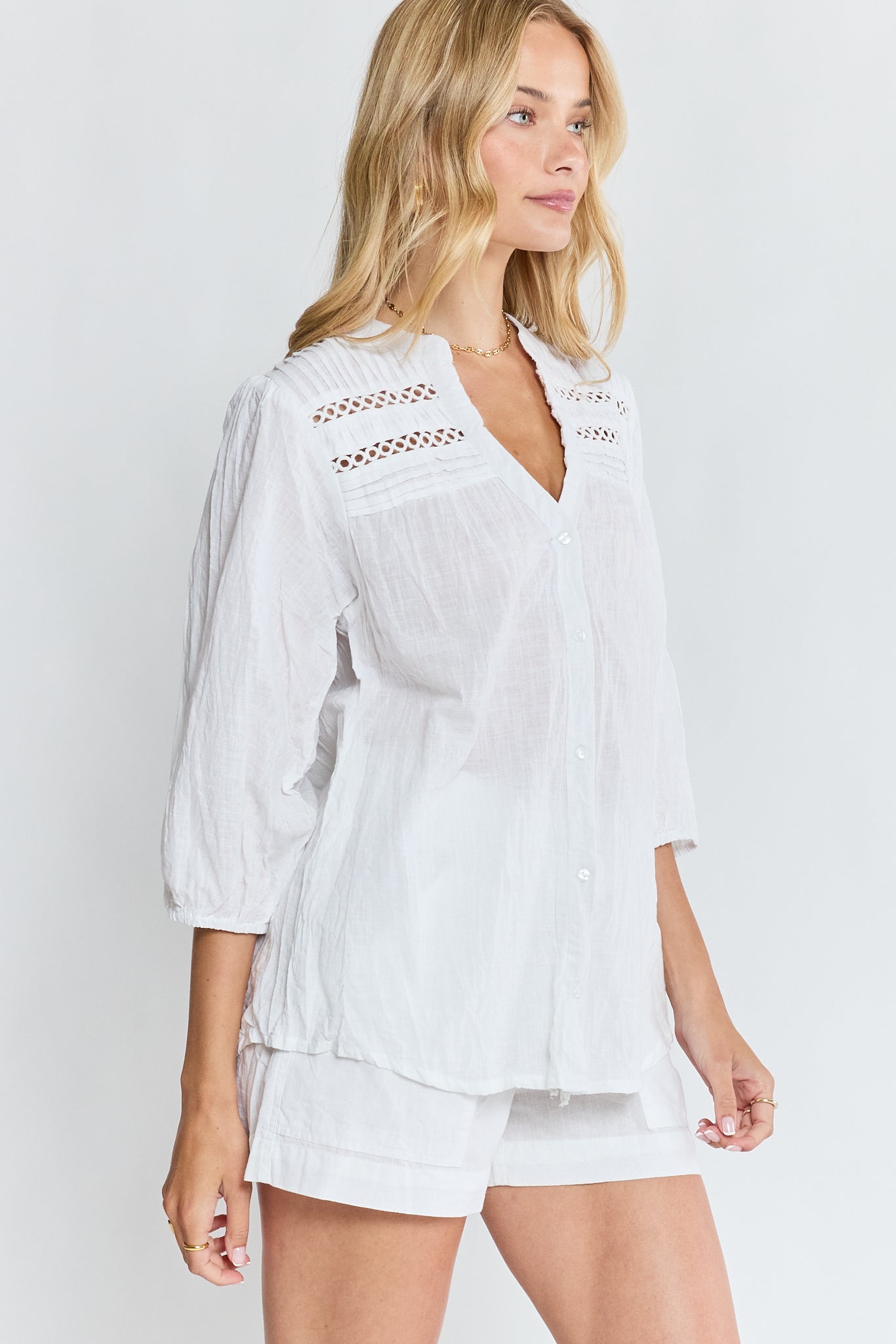 Laverne Tuck Shirt White Tops Lula Life