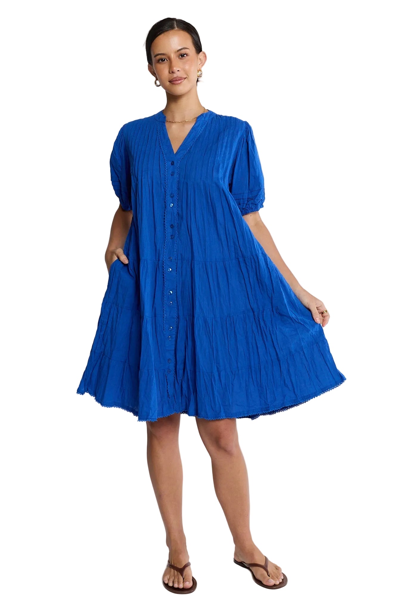 Marilyn Button Dress Azure Dresses Lula Life XS(36)