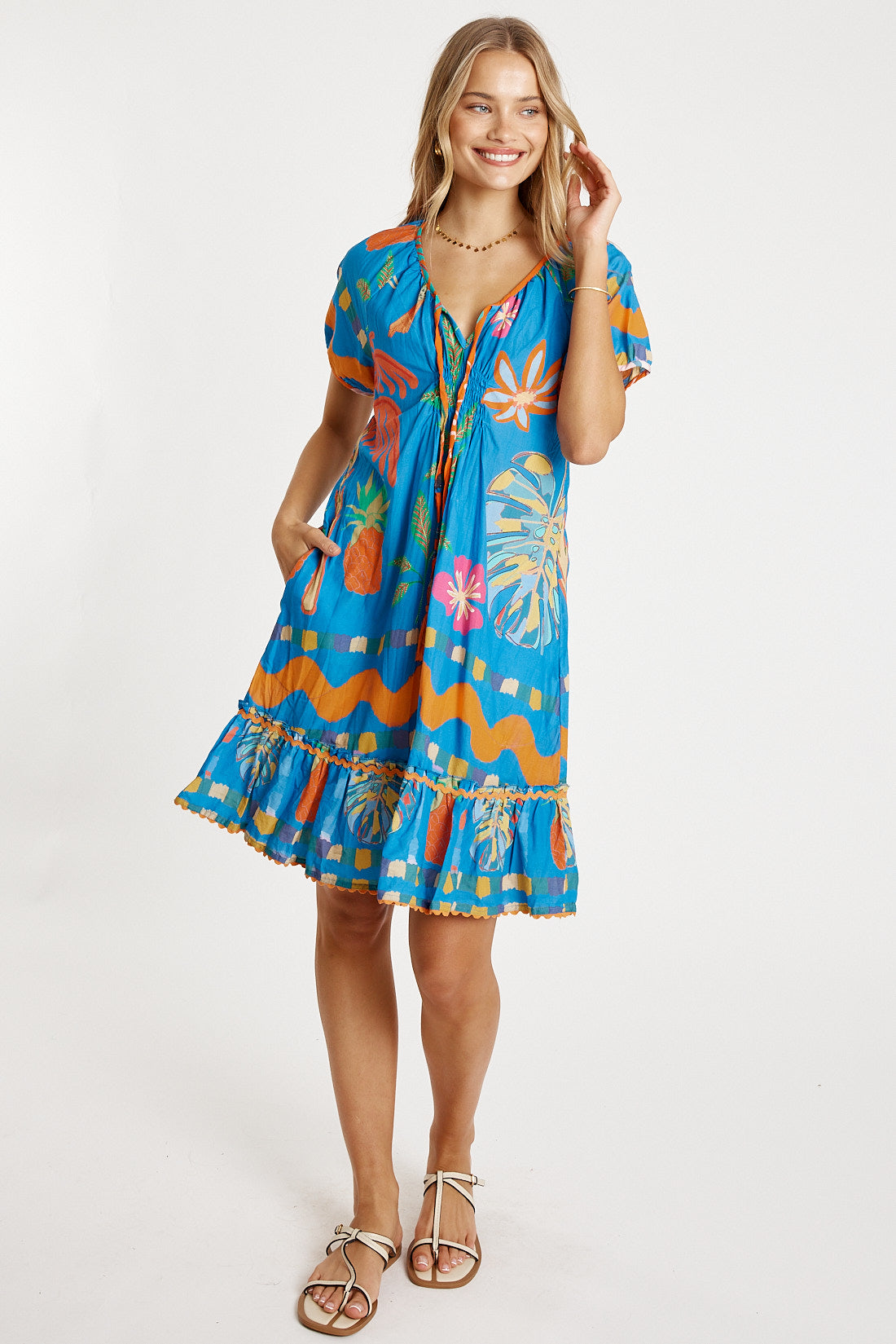 Tasmin Shirred Dress Ocean - Global Free Style
