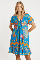 Tasmin Shirred Dress Ocean - Global Free Style
