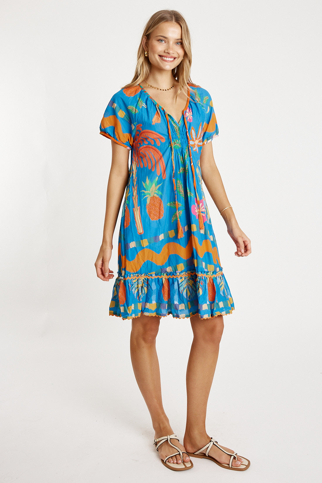 Tasmin Shirred Dress Ocean - Global Free Style