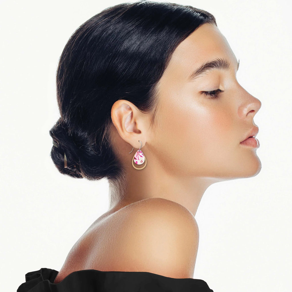 Kelsie Rose Power Pink Layered Iconic Outline Drop Earrings - Global Free Style