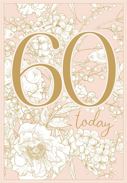 Greeting Card - 60th Female 60 Text and Flowers Cards and Wrap Waterlyn   