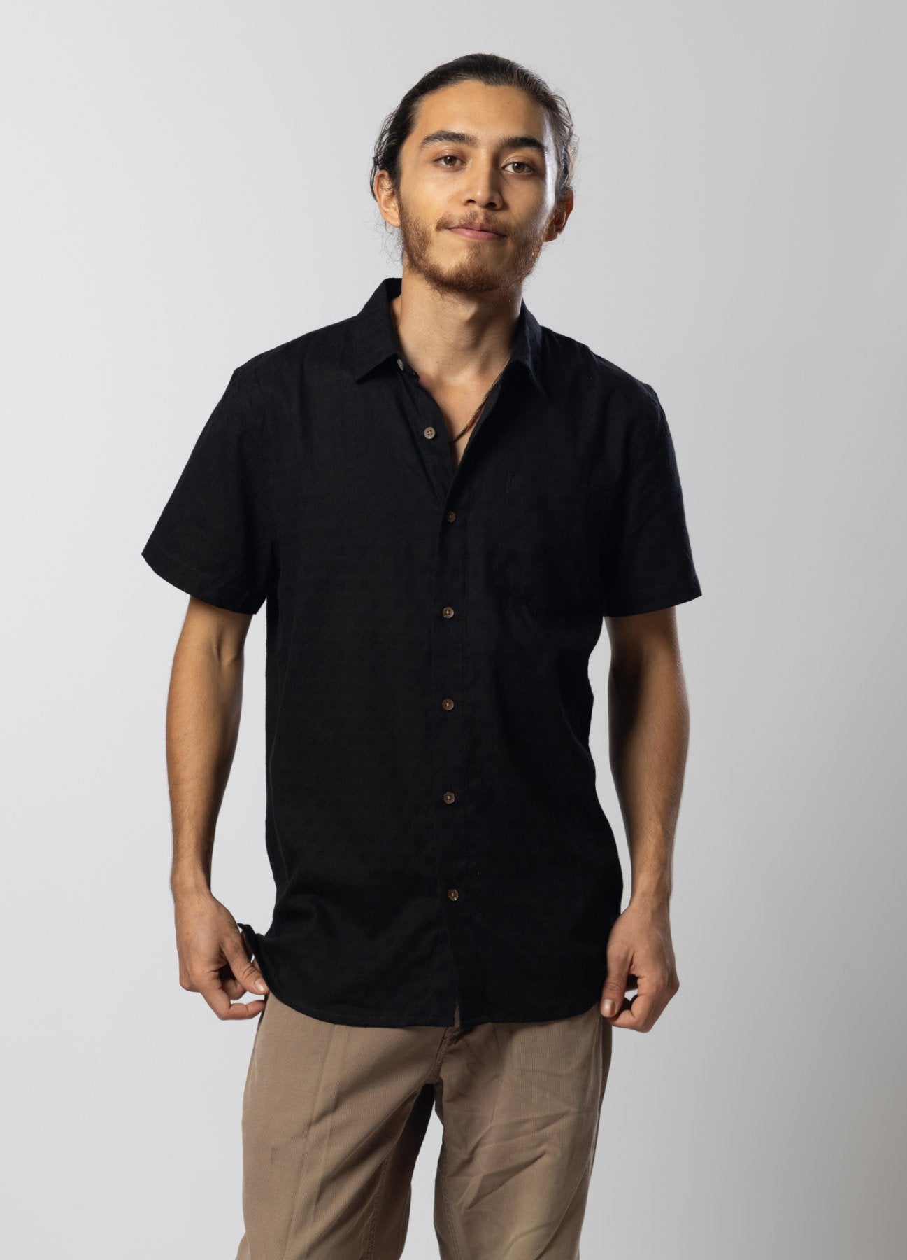 Panama Weave Black Mens Shirt Mens Tops Skumi
