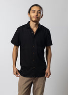 Panama Weave Black Mens Shirt Mens Tops Skumi