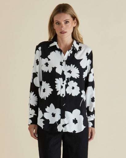 Rosie Shirt - Monochrome Floral Tops Betty Basics