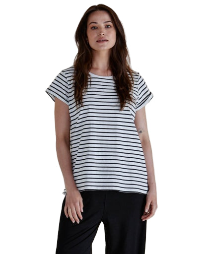 Caia Crew Tee Black Stripe Tops Betty Basics 6 BLACK STRIPE