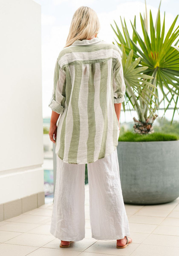 Striped Linen Shirt Green Tops Soul Sparrow   