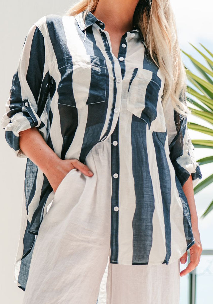 Striped Linen Shirt Navy Tops Soul Sparrow   