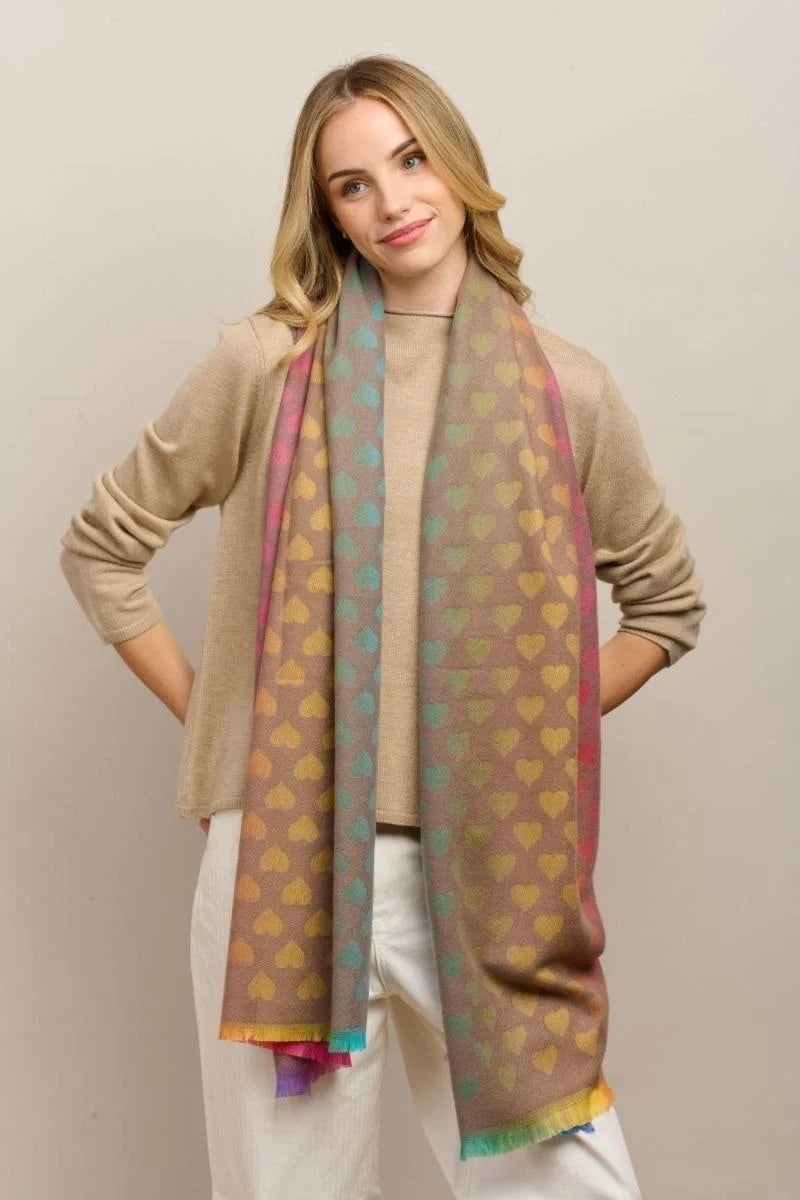 Latte Faded Heart Scarf Scarves and Sarongs Tiger Tree