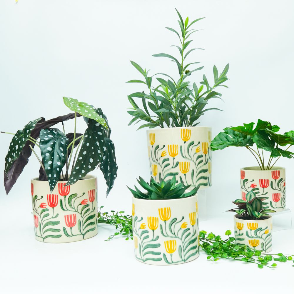 Pilbra Planter Green & Yellow Med 13cm - Global Free Style