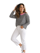 Loose Fit Black And White Striped Tee Tops Joops and Gypsy S(8)
