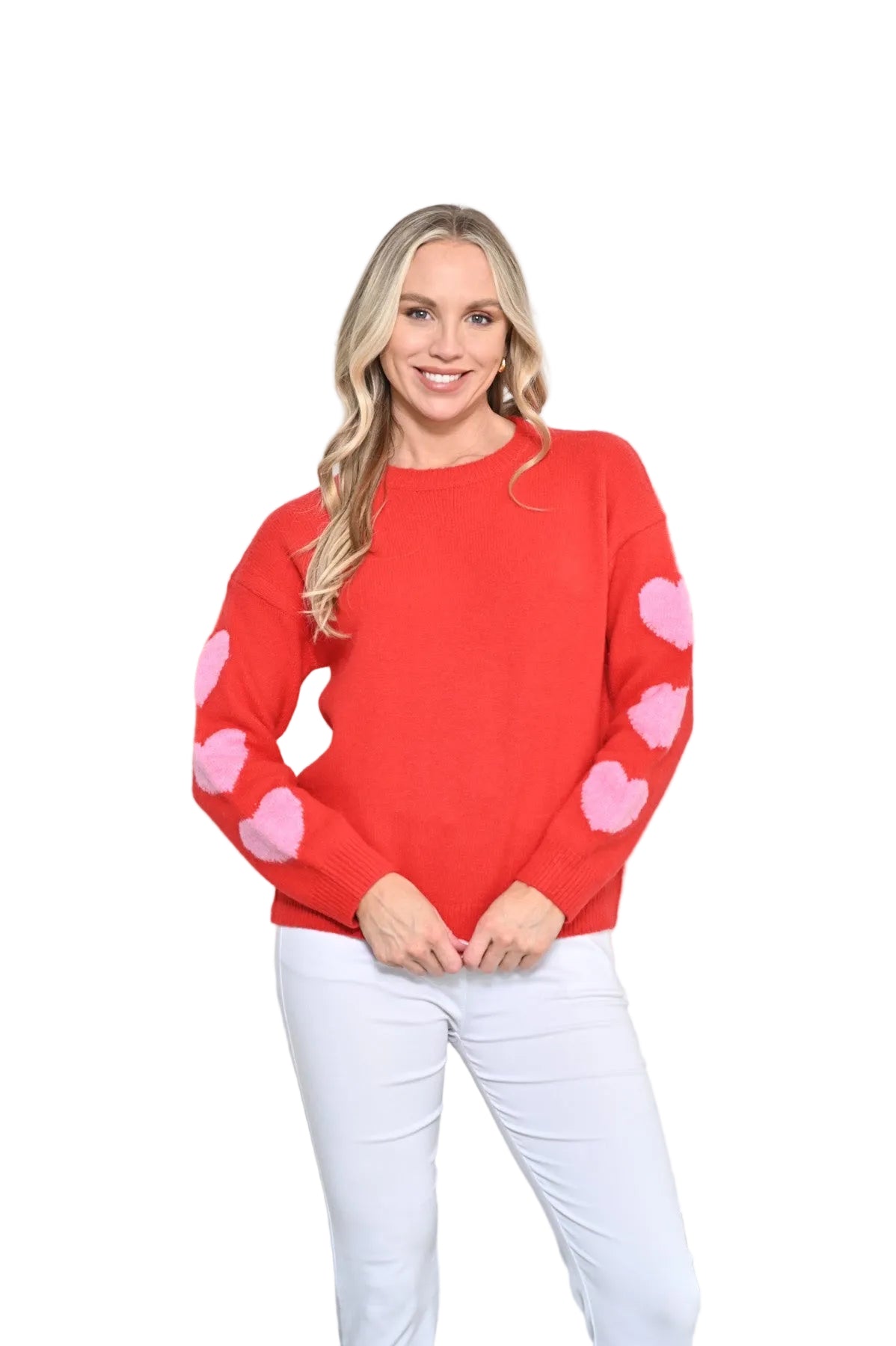Red Knit With Heart On Sleeve Tops New u Collection S/M(6-10)