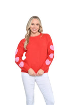 Red Knit With Heart On Sleeve Tops New u Collection S/M(6-10)