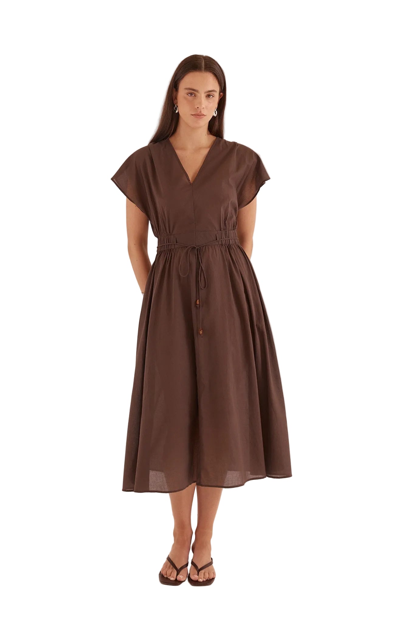 Nazalia Tie Waist Dress Chocolate Dresses Sass Clothing XS(6)