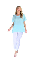 R-neck Plain Linen Top Aqua Tops Cali & Co S/M