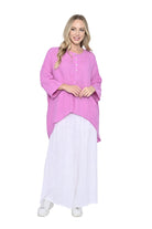 Front Button Long SL Hi Lo Linen Tunic Pink Tops Cali & Co S/M