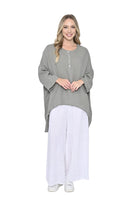 Front Button Long SL Hi Lo Linen Tunic Khaki Tops Cali & Co S/M