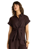 Bronte Embroidered Tie Shirt Chocolate Tops Fate+Becker S(8)