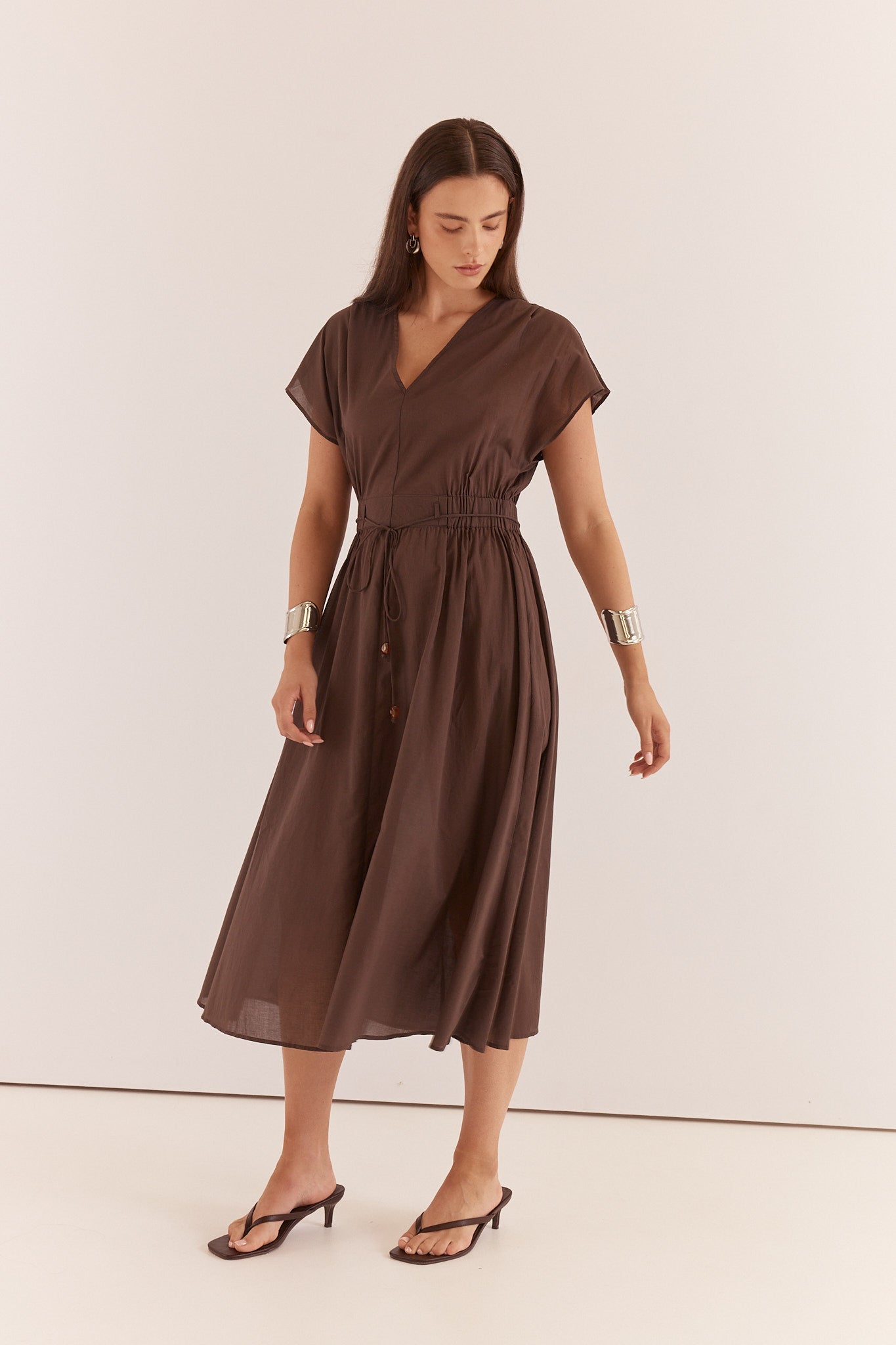 Nazalia Tie Waist Dress Chocolate Dresses Sass Clothing