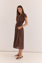 Nazalia Tie Waist Dress Chocolate Dresses Sass Clothing