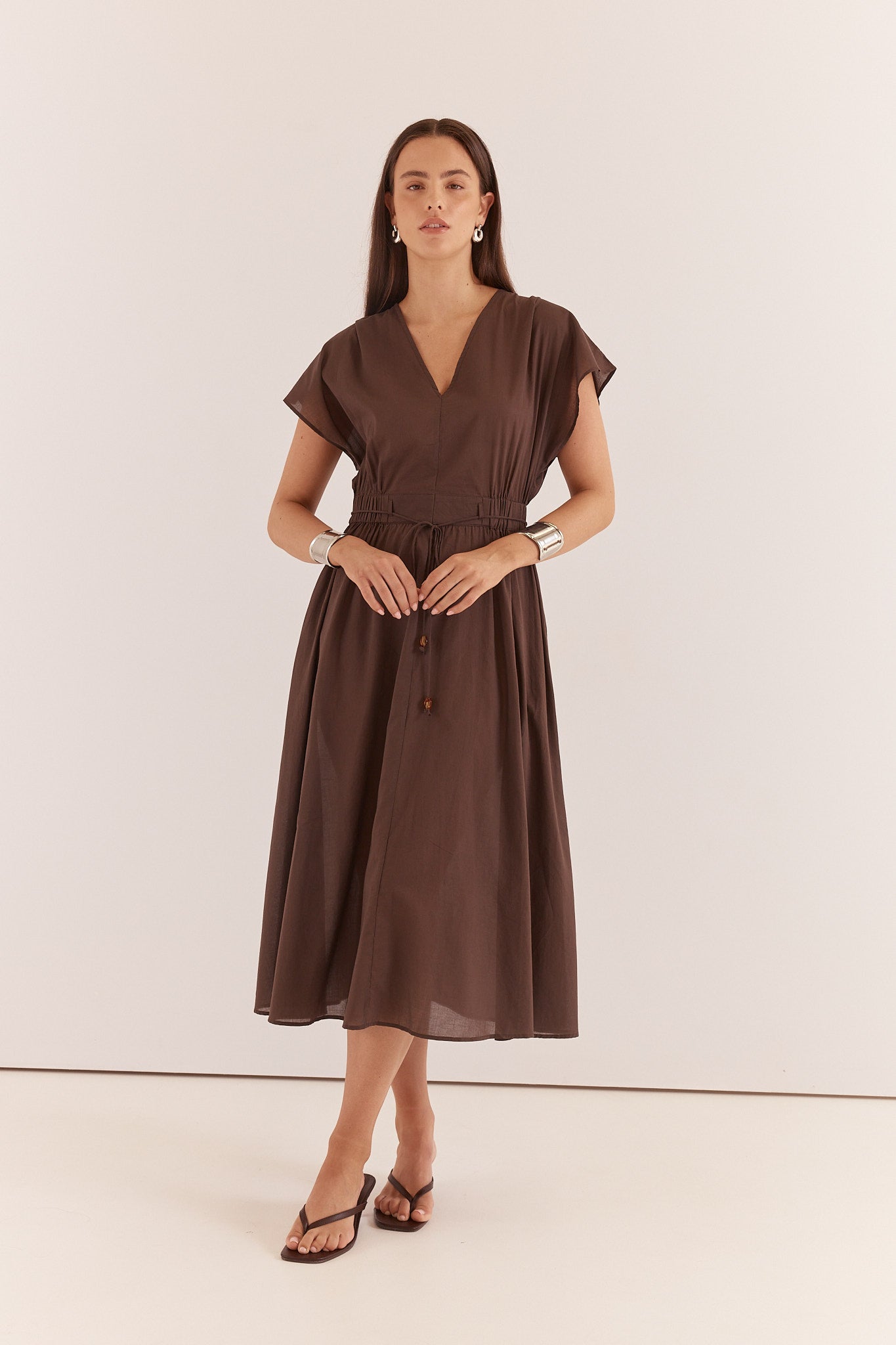 Nazalia Tie Waist Dress Chocolate Dresses Sass Clothing