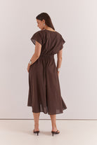 Nazalia Tie Waist Dress Chocolate Dresses Sass Clothing