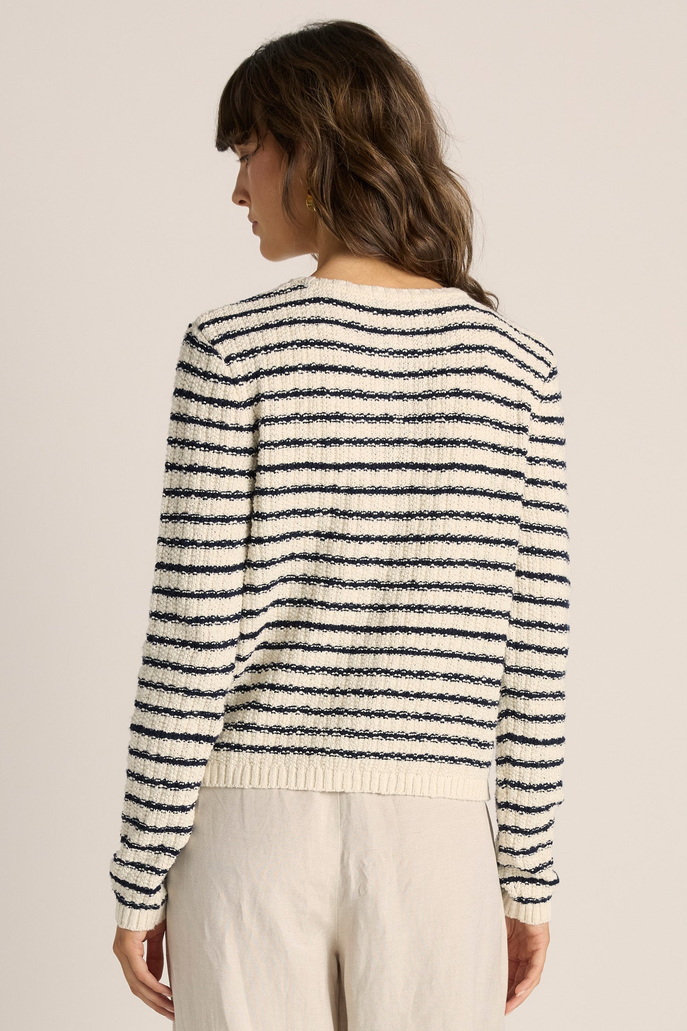 Elle Stripe Knit Cardigan Navy/Cream Tops Fate+Becker