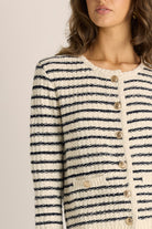 Elle Stripe Knit Cardigan Navy/Cream Tops Fate+Becker