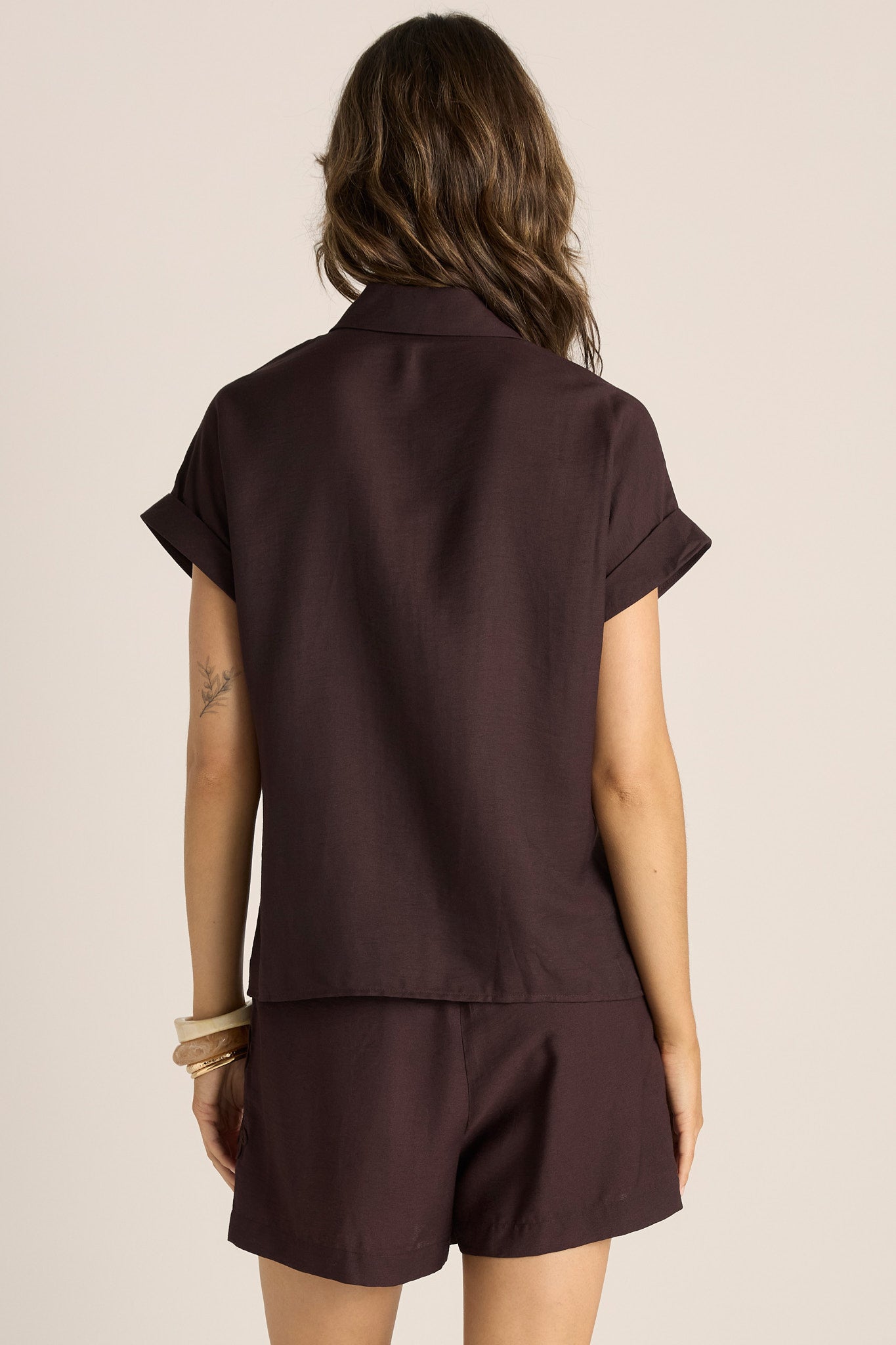 Bronte Embroidered Tie Shirt Chocolate Tops Fate+Becker