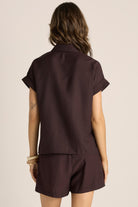 Bronte Embroidered Tie Shirt Chocolate Tops Fate+Becker