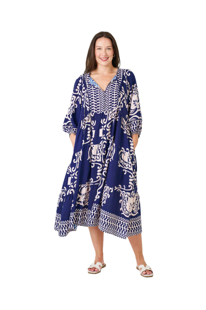 Shreya Dress Blue Print Dresses Boho S/M (8-12)