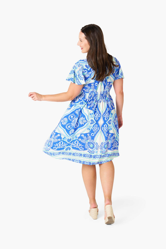 Solara Dress White Blue Print Dresses Boho   