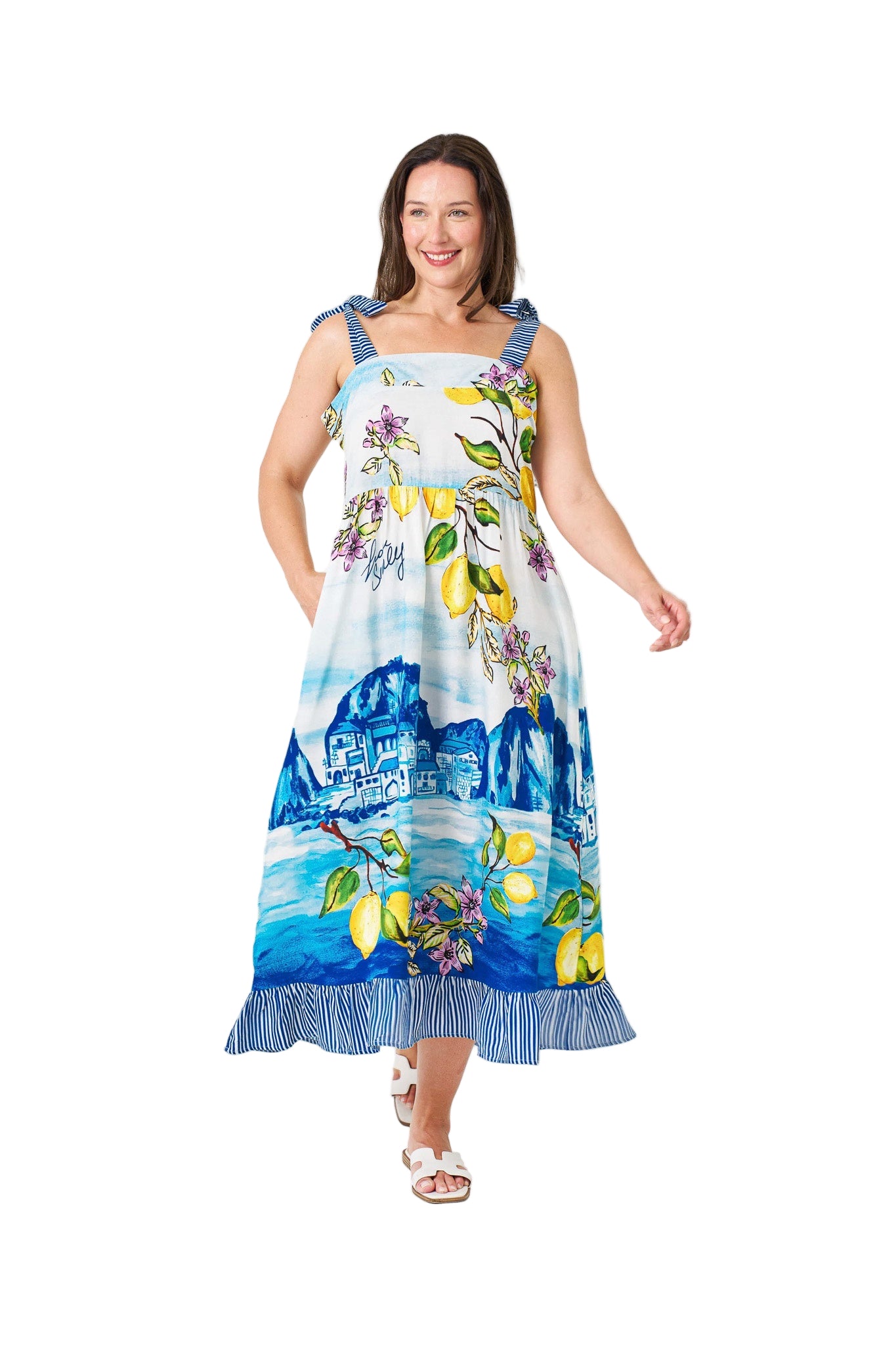 Lemon Breeze Strap Dress Blue Coast Dresses Boho S(8-10)
