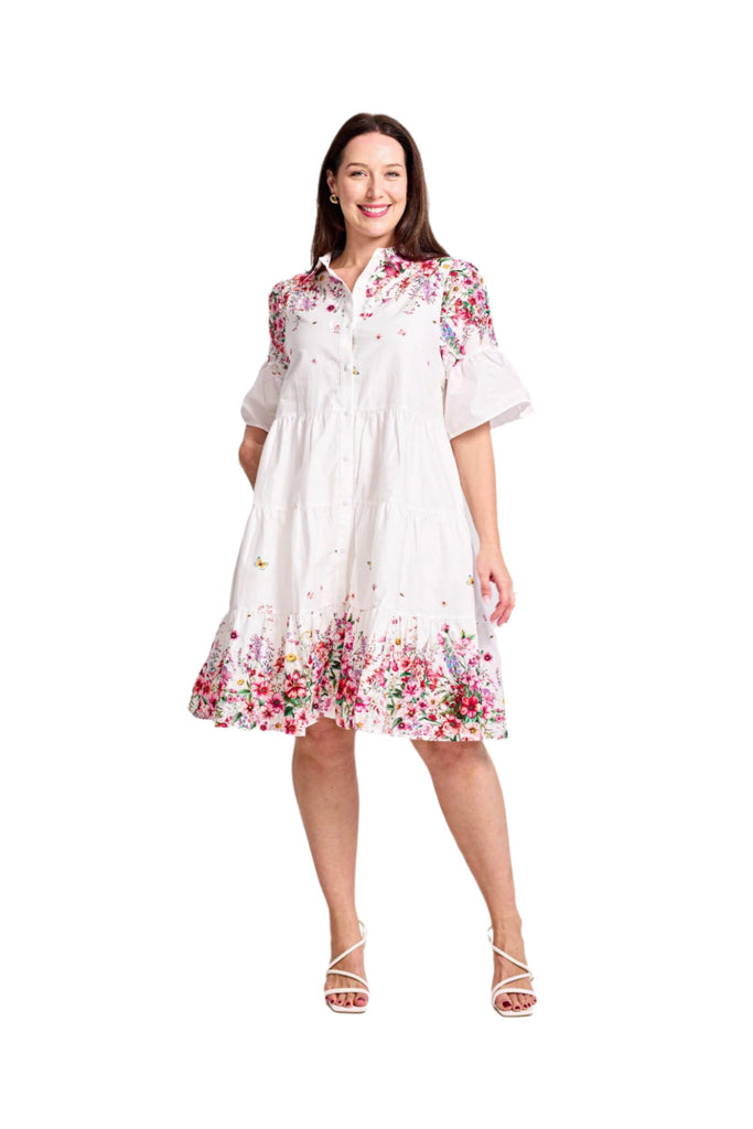 Carnation Dress White Floral Print Dresses Boho S(8-10)  