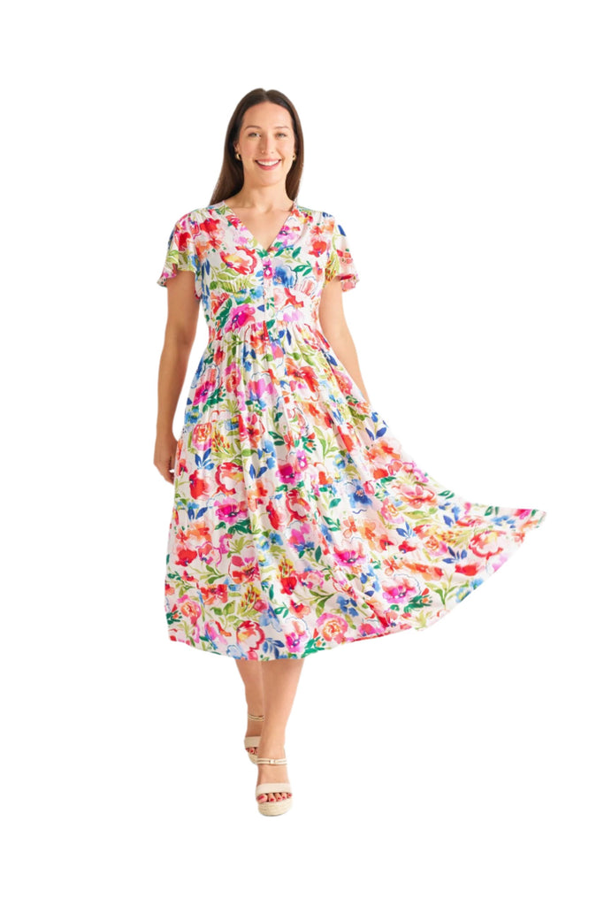 Camellia Joy Midi Dress Multi Floral Dresses Boho S(8-10)  