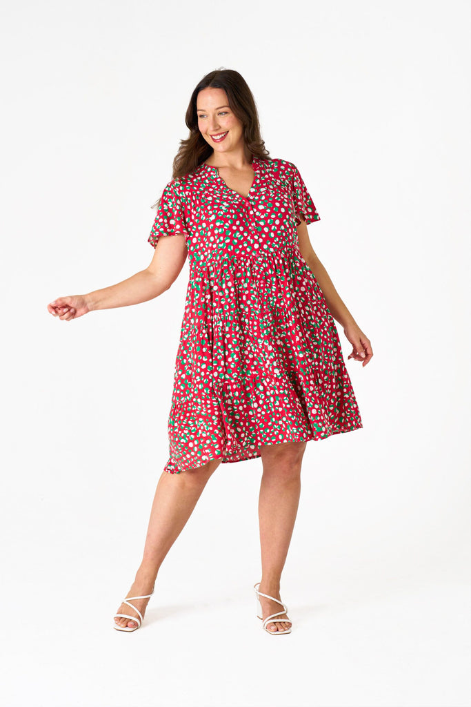 Dotty Tier Dress Red Green Dot Dresses Boho   