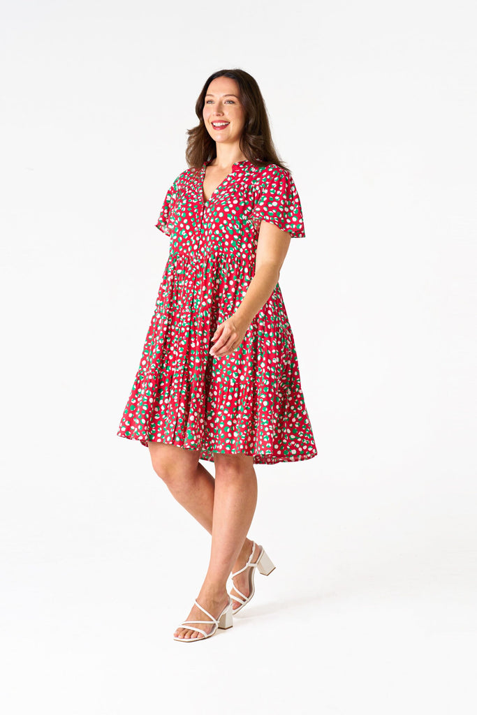 Dotty Tier Dress Red Green Dot Dresses Boho   