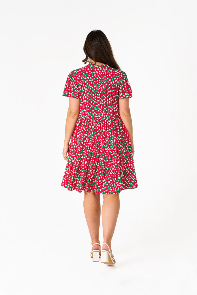 Dotty Tier Dress Red Green Dot Dresses Boho   