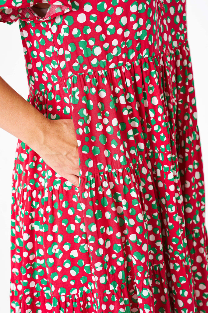 Dotty Tier Dress Red Green Dot Dresses Boho   