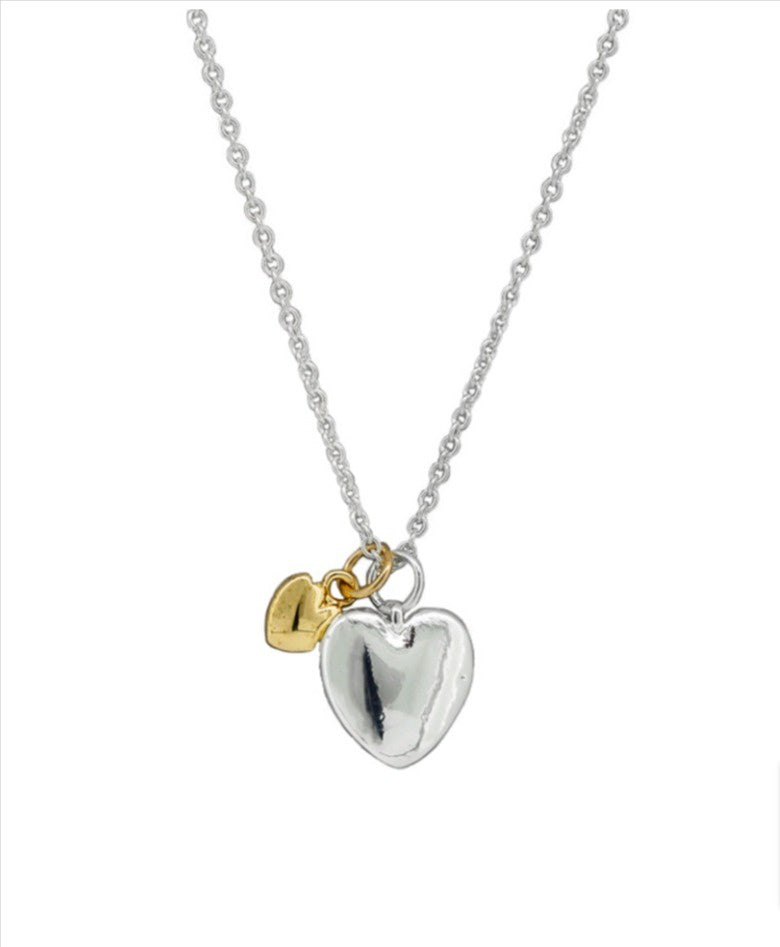 Silver and Silver Double Heart Necklace - Global Free Style