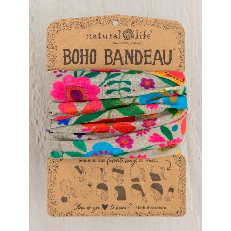 Boho Bandeau Lt Taupe Folk Flower - Global Free Style