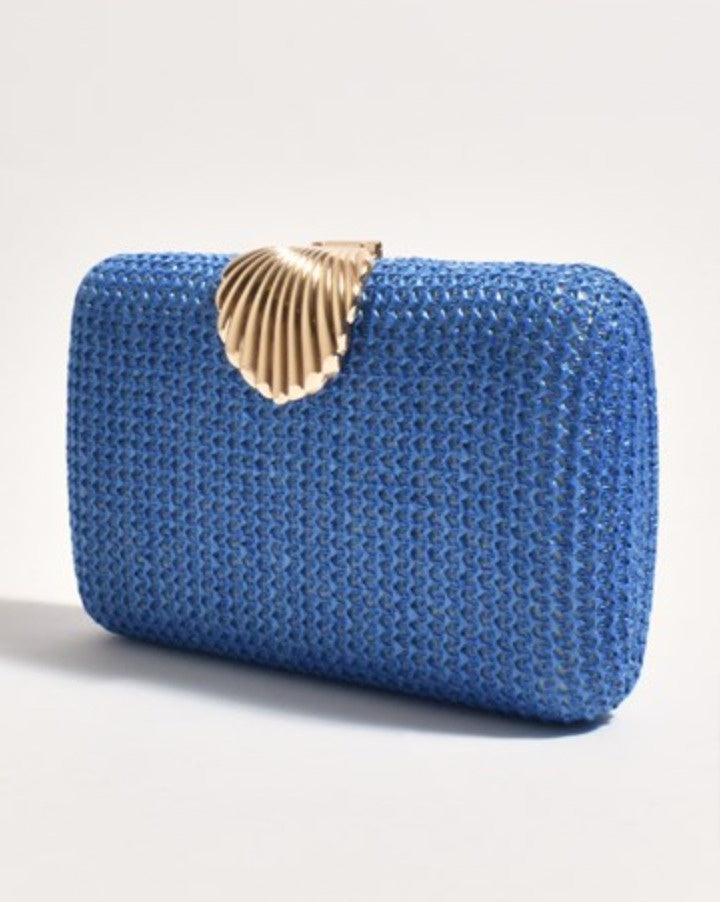 Livy Shell Clasp Woven Structured Clutch Blue - Global Free Style