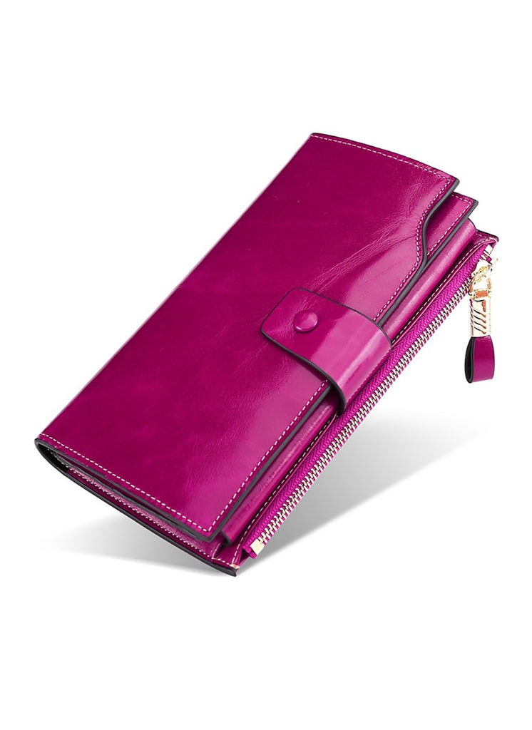 Genuine Soft Leather Wallet Button Purple Large - Global Free Style