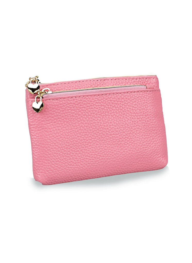 Purse Leather Heart Zip Pink - Global Free Style