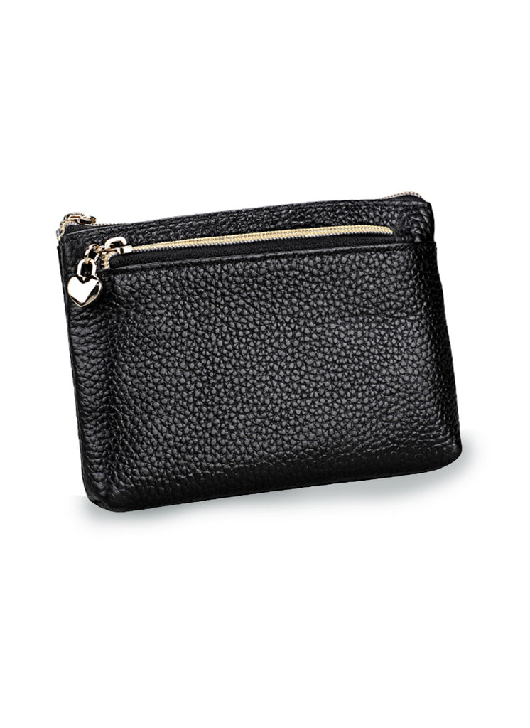 Purse Leather Heart Zip Black - Global Free Style