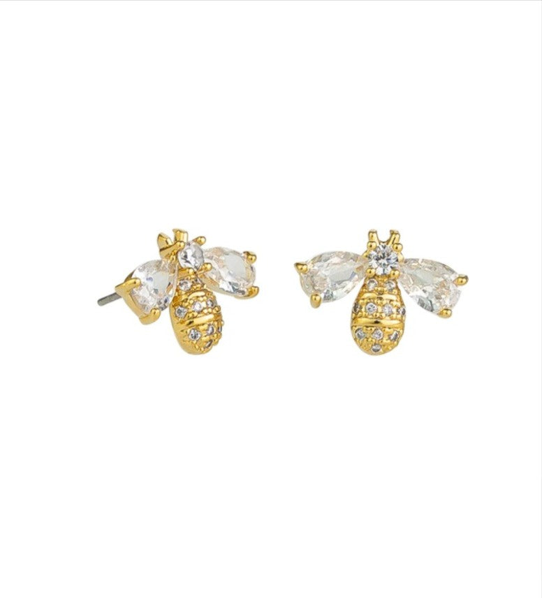 Tiger Tree Gold Crystal Bee Studs - Global Free Style